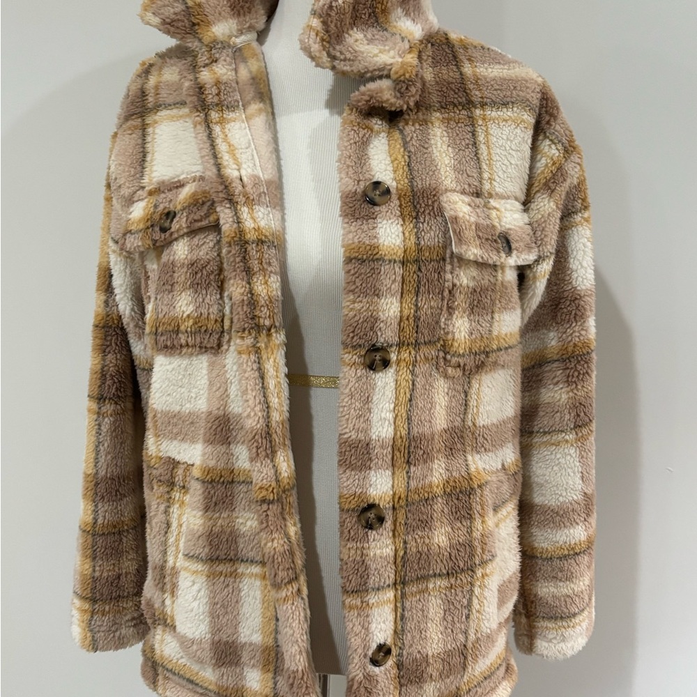 Billabong Plaid Teddy Jacket - Brown and Cream